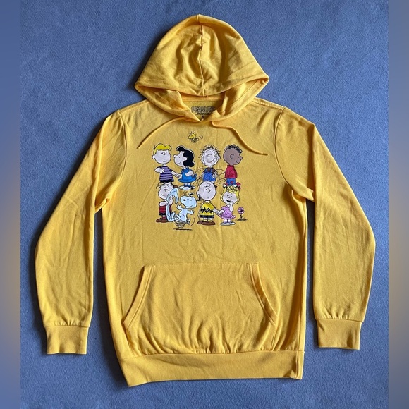 Peanuts Snoopy Hoodie Sweatshirt Yellow Small Cotton Blend Pullover - Picture 1 of 7